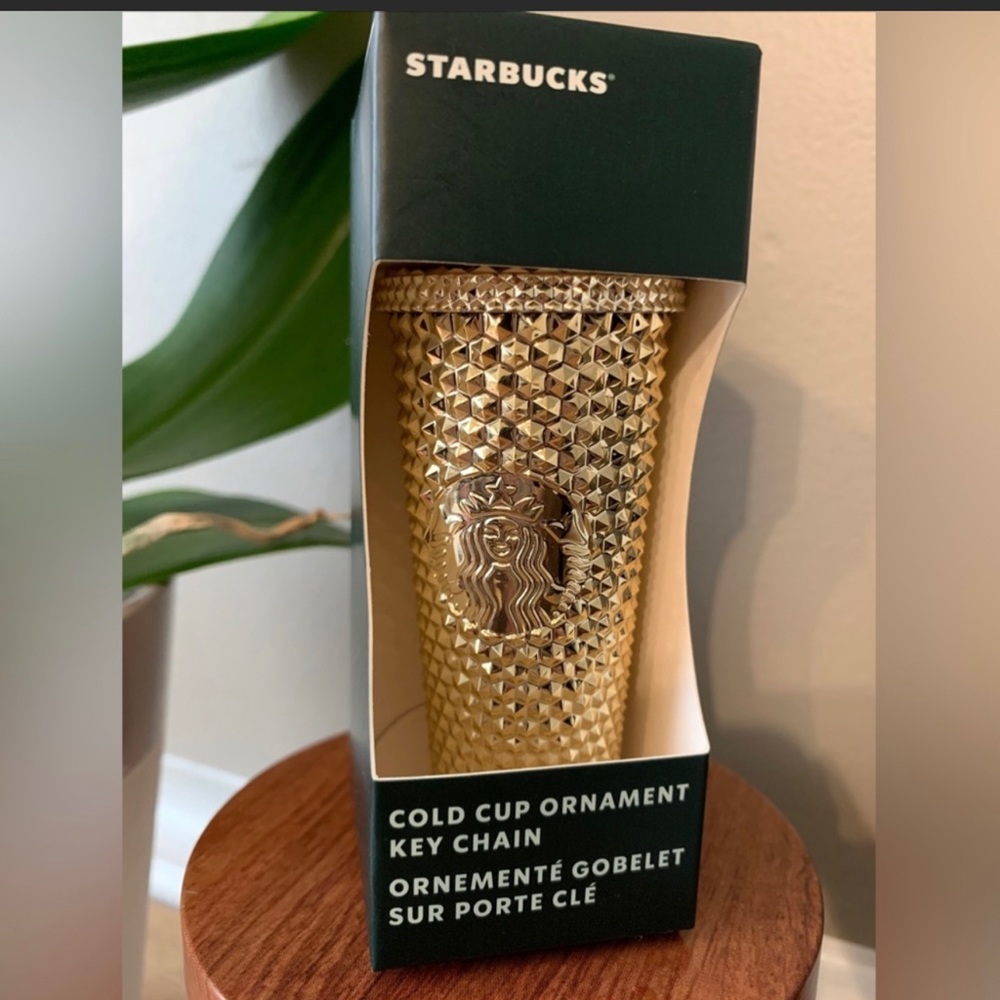 Starbucks 2022 Holiday Studded Metallic GOLD Ornament Keychain Tumbler